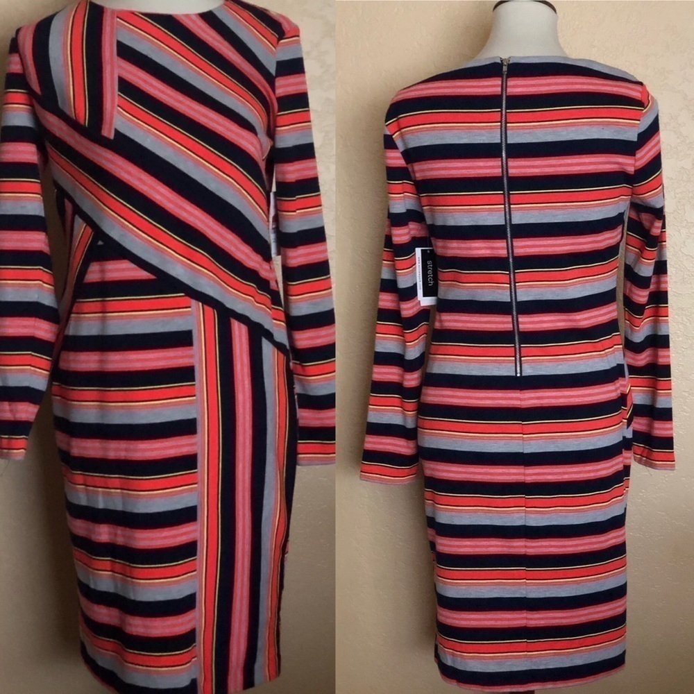 ECI Women Stripe Multicolor Knit Sheath Dress - Picture 2 of 12